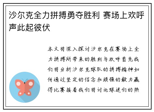 沙尔克全力拼搏勇夺胜利 赛场上欢呼声此起彼伏