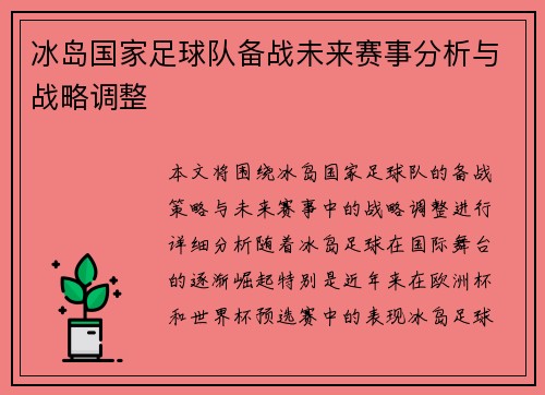 冰岛国家足球队备战未来赛事分析与战略调整
