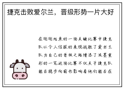 捷克击败爱尔兰，晋级形势一片大好