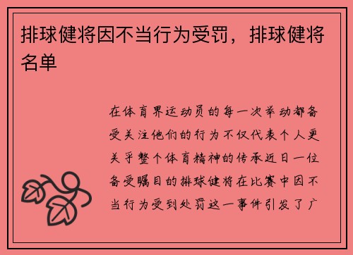排球健将因不当行为受罚，排球健将名单