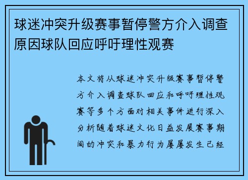 球迷冲突升级赛事暂停警方介入调查原因球队回应呼吁理性观赛
